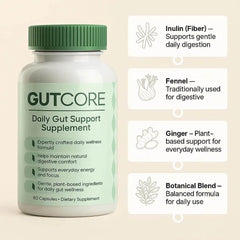 Front label of Zotreval GutCore bottle emphasizing balanced fiber blend.