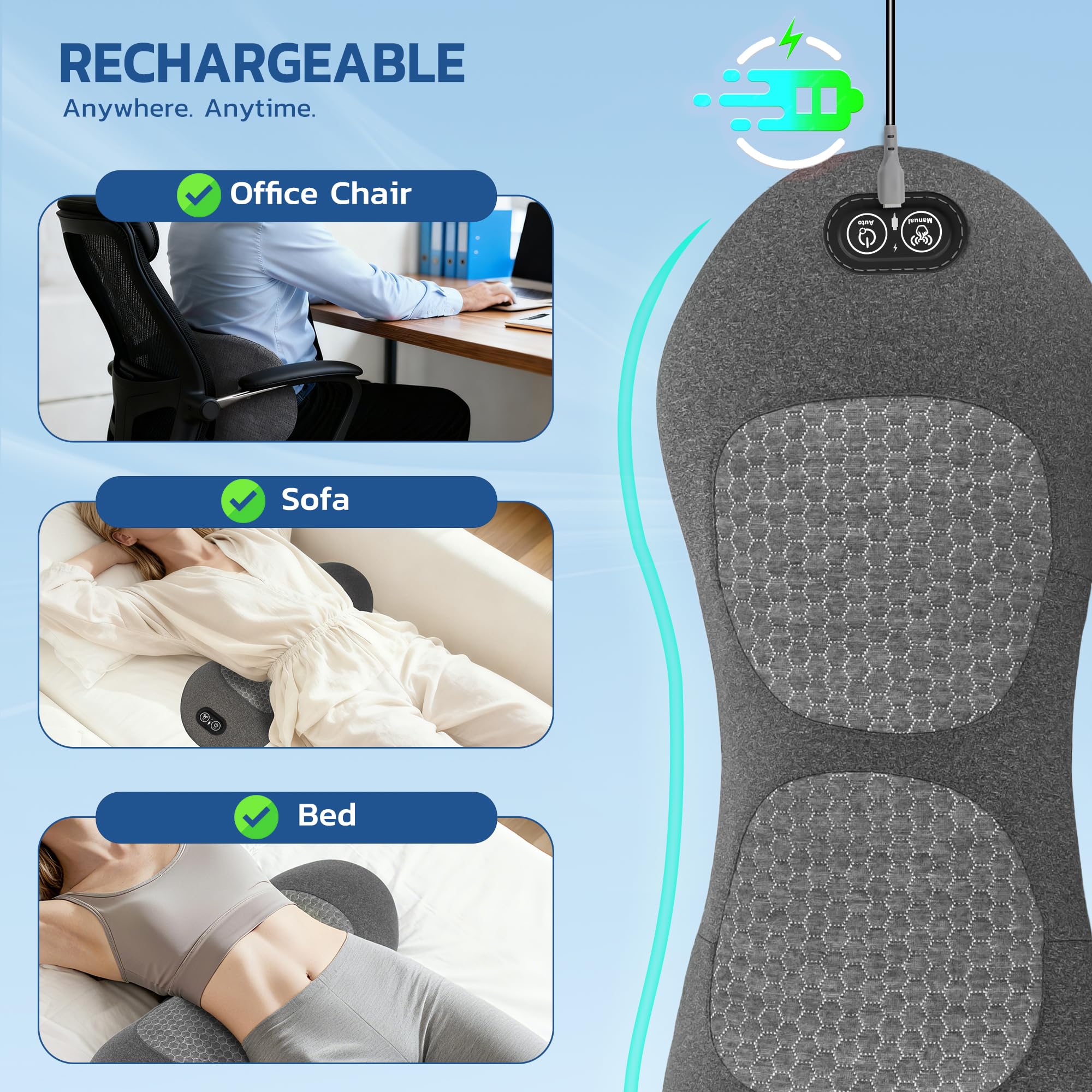 ZOYACREATE lumbar pillow heat function relaxing lower back