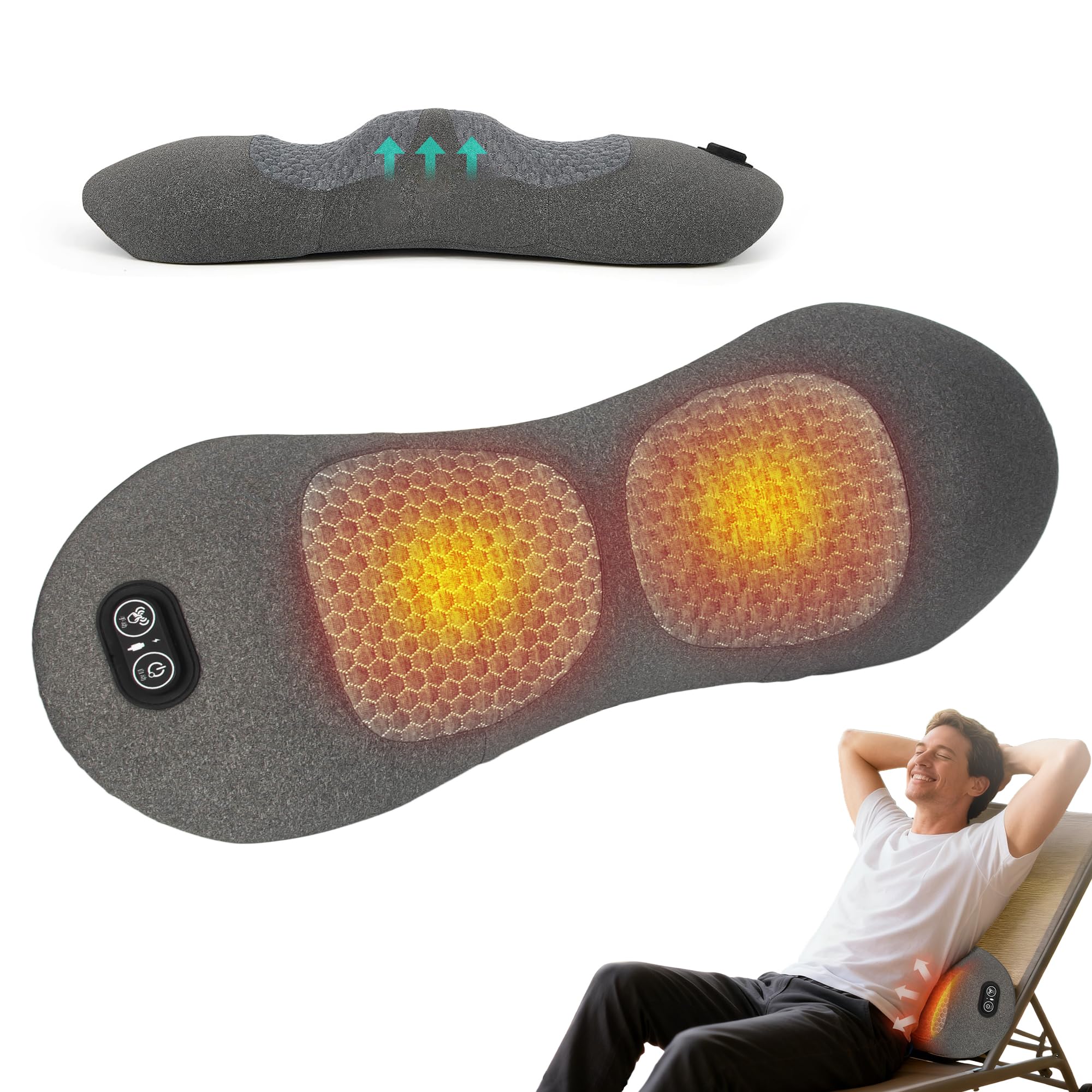 ZOYACREATE rechargeable lumbar pillow showing massage focus for desk comfort