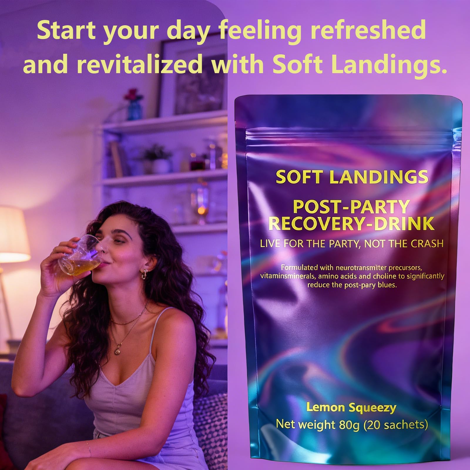ZPX Soft Landings lemon ingredients panel shows vitamins and electrolytes.