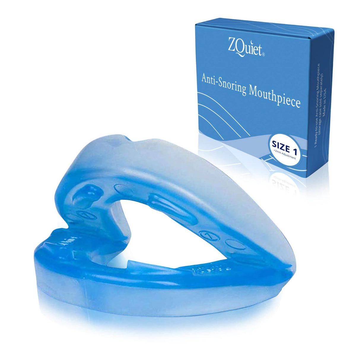 ZQuiet comfort size #1 mouthpiece front view for secure night wear.