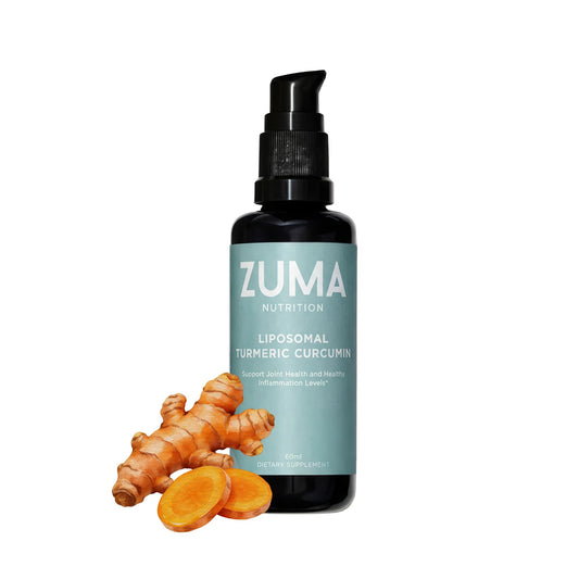 Zuma Nutrition liposomal turmeric drops bottle promotes easy daily wellness routine