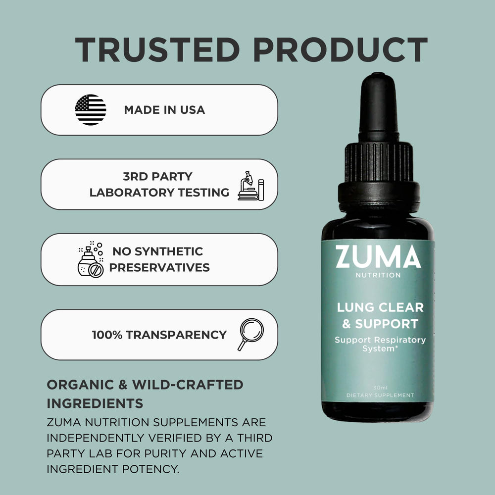 Zuma Nutrition Lung Support Tonic ingredients: lungwort close-up underscores soothing, earthy aroma