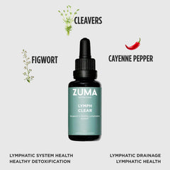 Zuma Nutrition Lymphatic Tonic glass with a measured pour suggesting convenient use