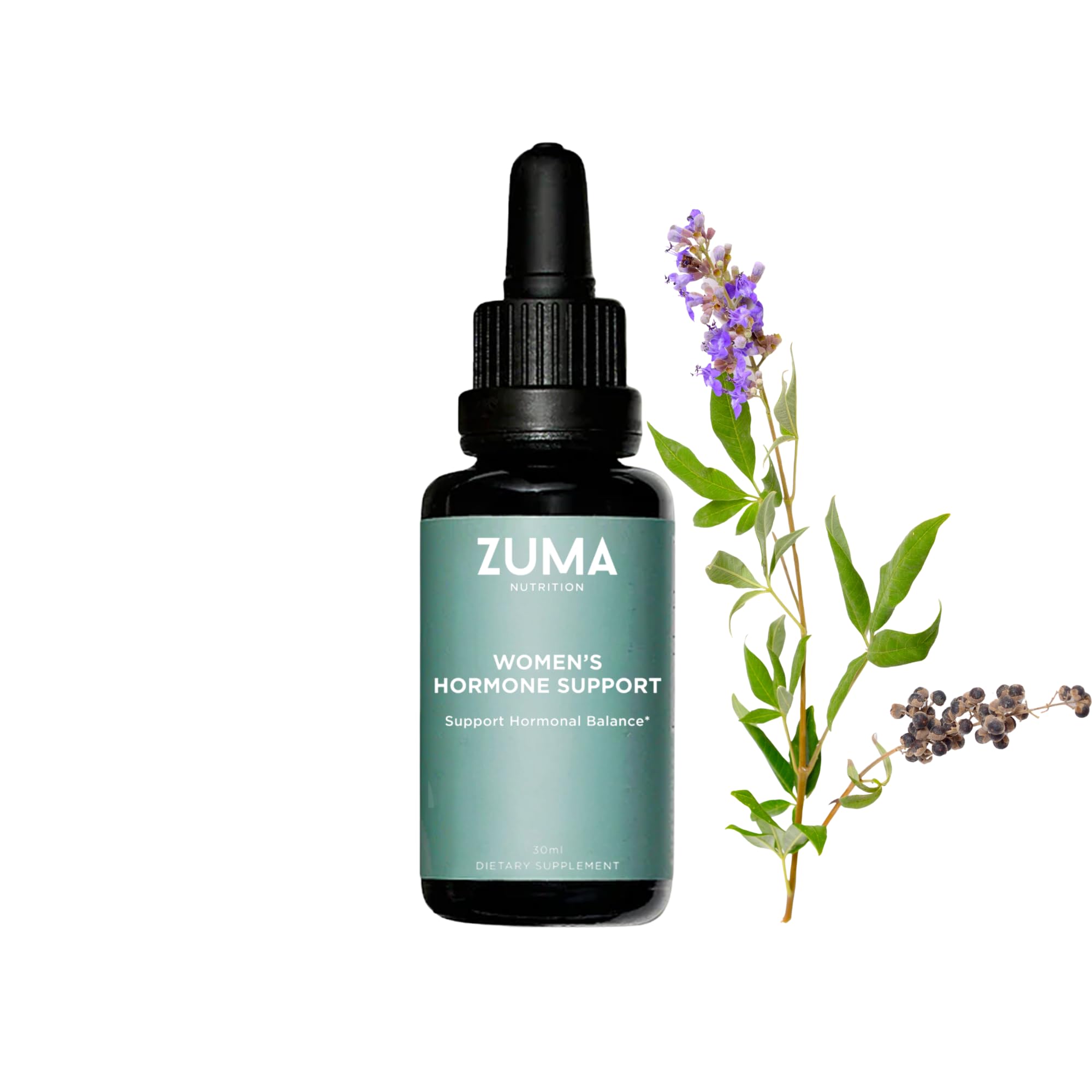 Zuma Nutrition Women's Tonic bottle close-up, signaling a plant-based option for daily balance.