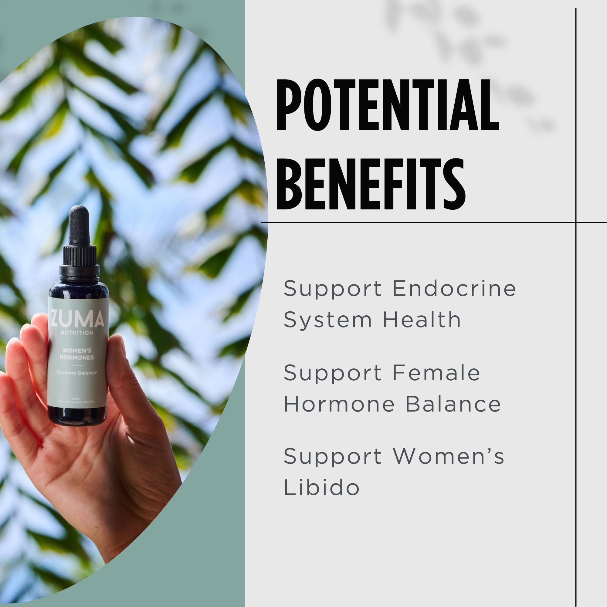 Zuma Nutrition Women's Tonic liquid pour, easy mix into water or tea.
