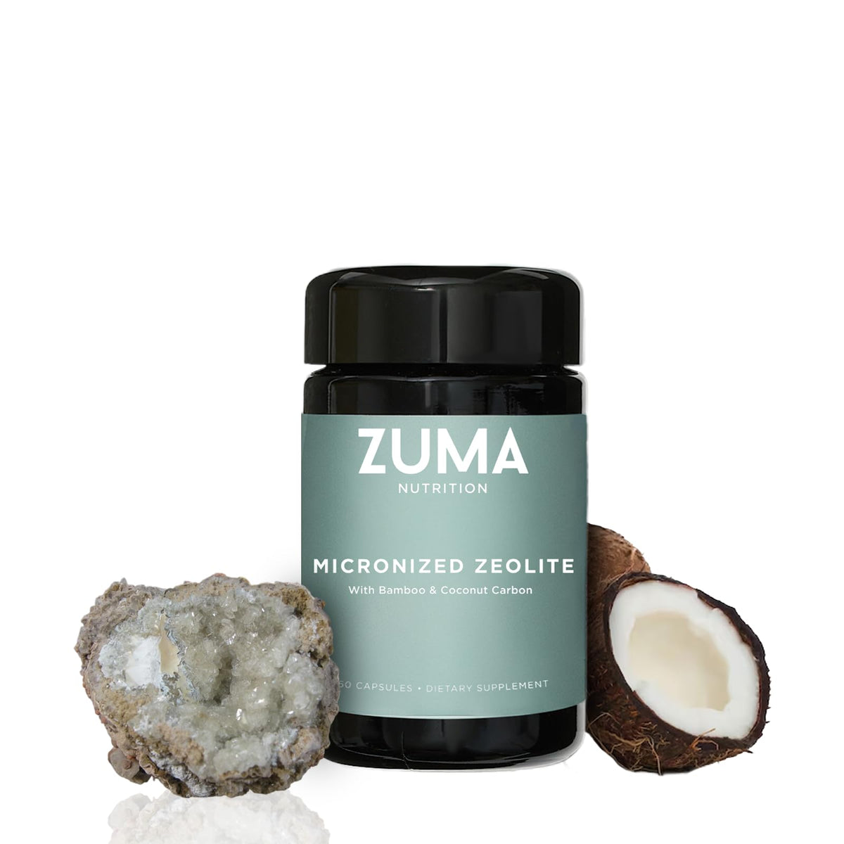 Zuma Nutrition Zeolite capsules in bottle for a convenient daily wellness ritual.