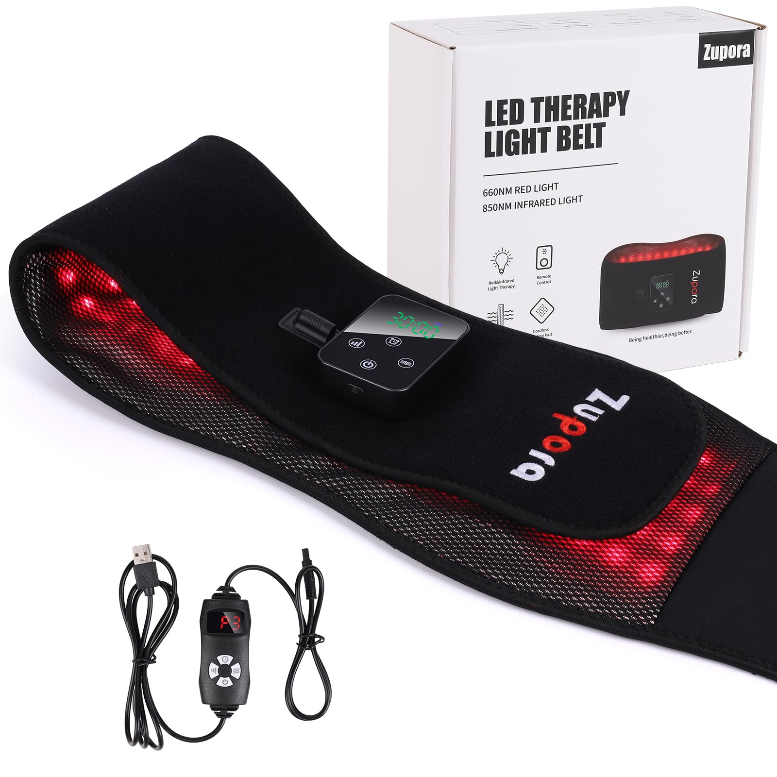 Zupora belt charging via USB for on-the-go use