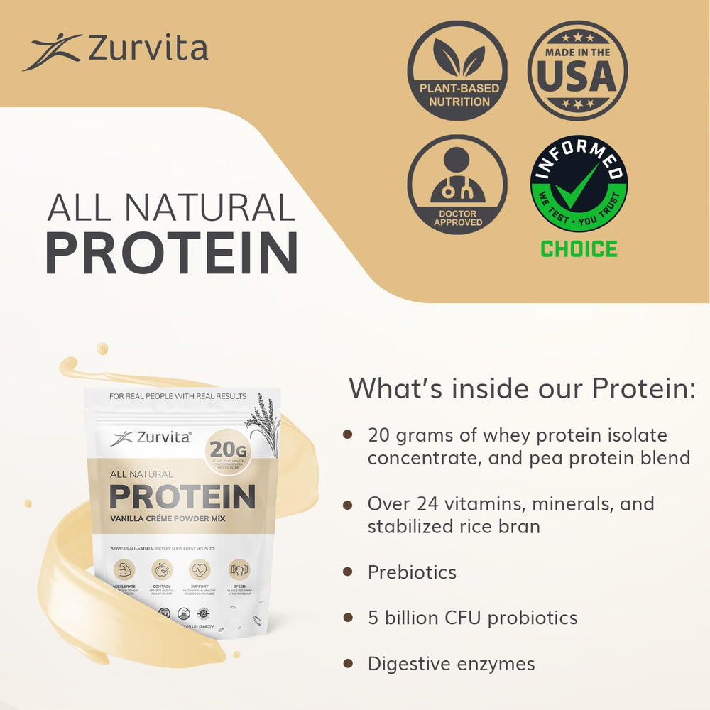 Zurvita Vanilla Creme nutrition facts panel showing 24 plus nutrients