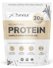 Zurvita Vanilla Creme Protein Powder being poured for a protein boost