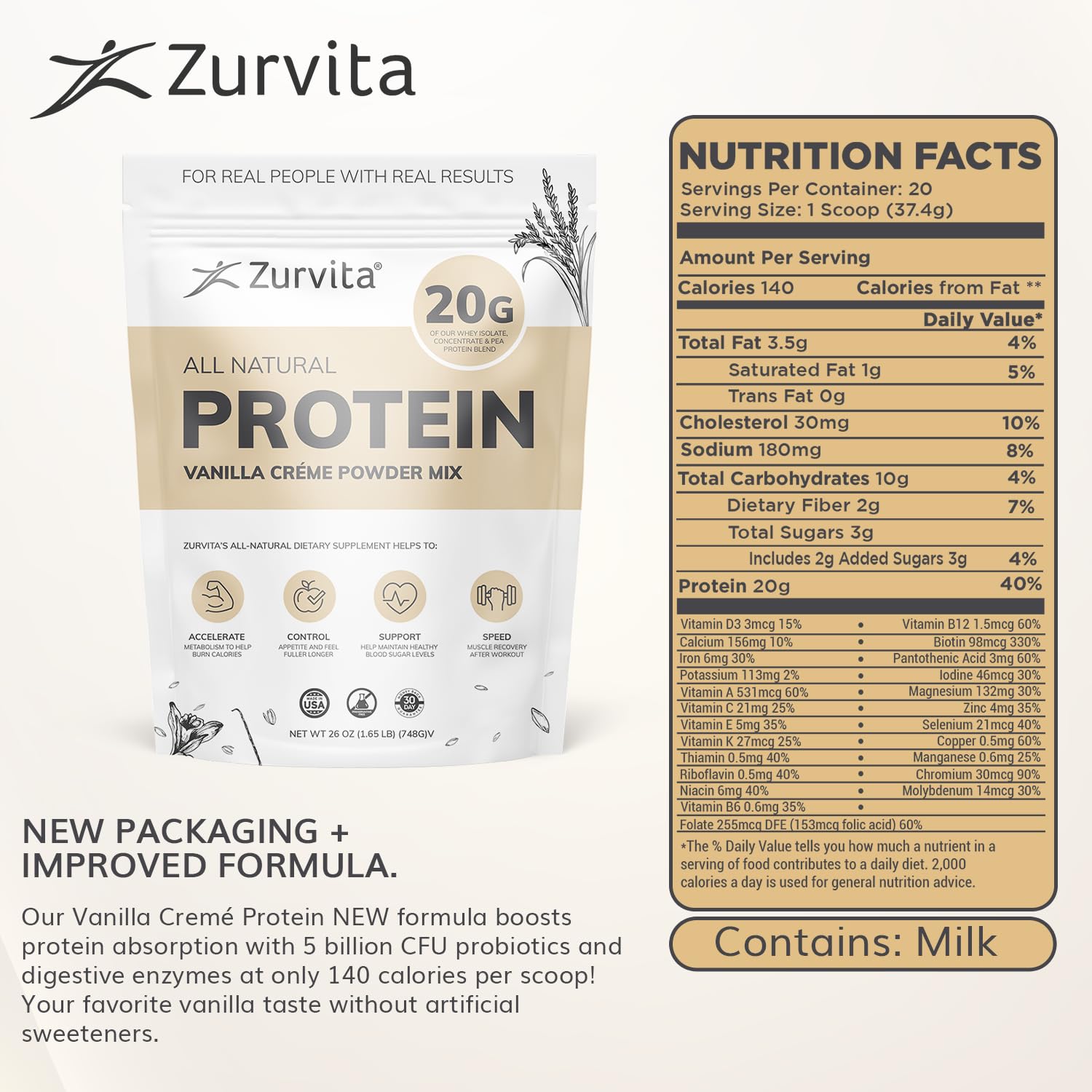 Zurvita Vanilla Creme Protein Powder scoop ready for a quick protein shake
