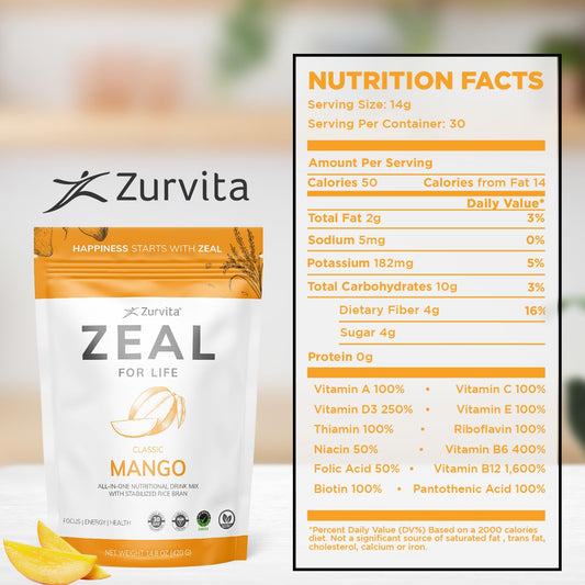 Zurvita Zeal for Life Mango powder scoop ready to mix.