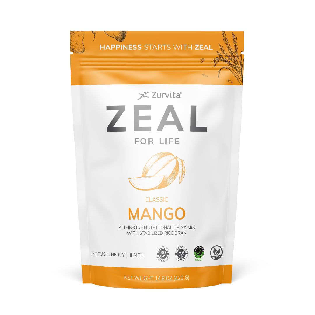 Zurvita Zeal for Life Mango powder tub for convenient daily nutrition.