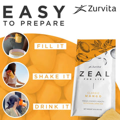 Zurvita Zeal for Life mango drink includes biotin and minerals for daily support.