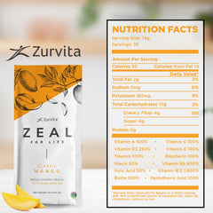 Zurvita Zeal for Life mango drink served in a glass for refreshing energy.