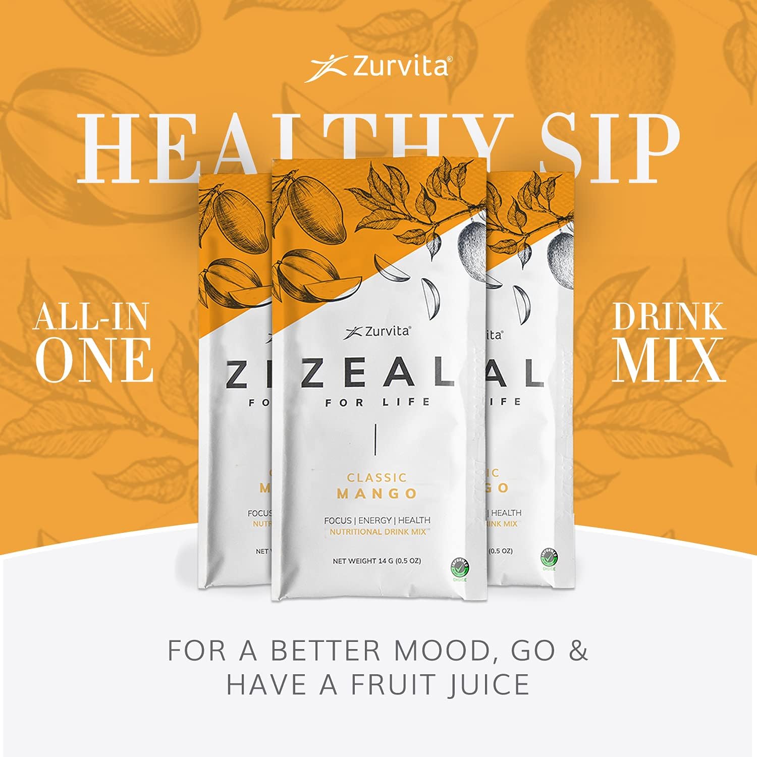 Zurvita Zeal for Life mango drink pre-workout option for steady energy.