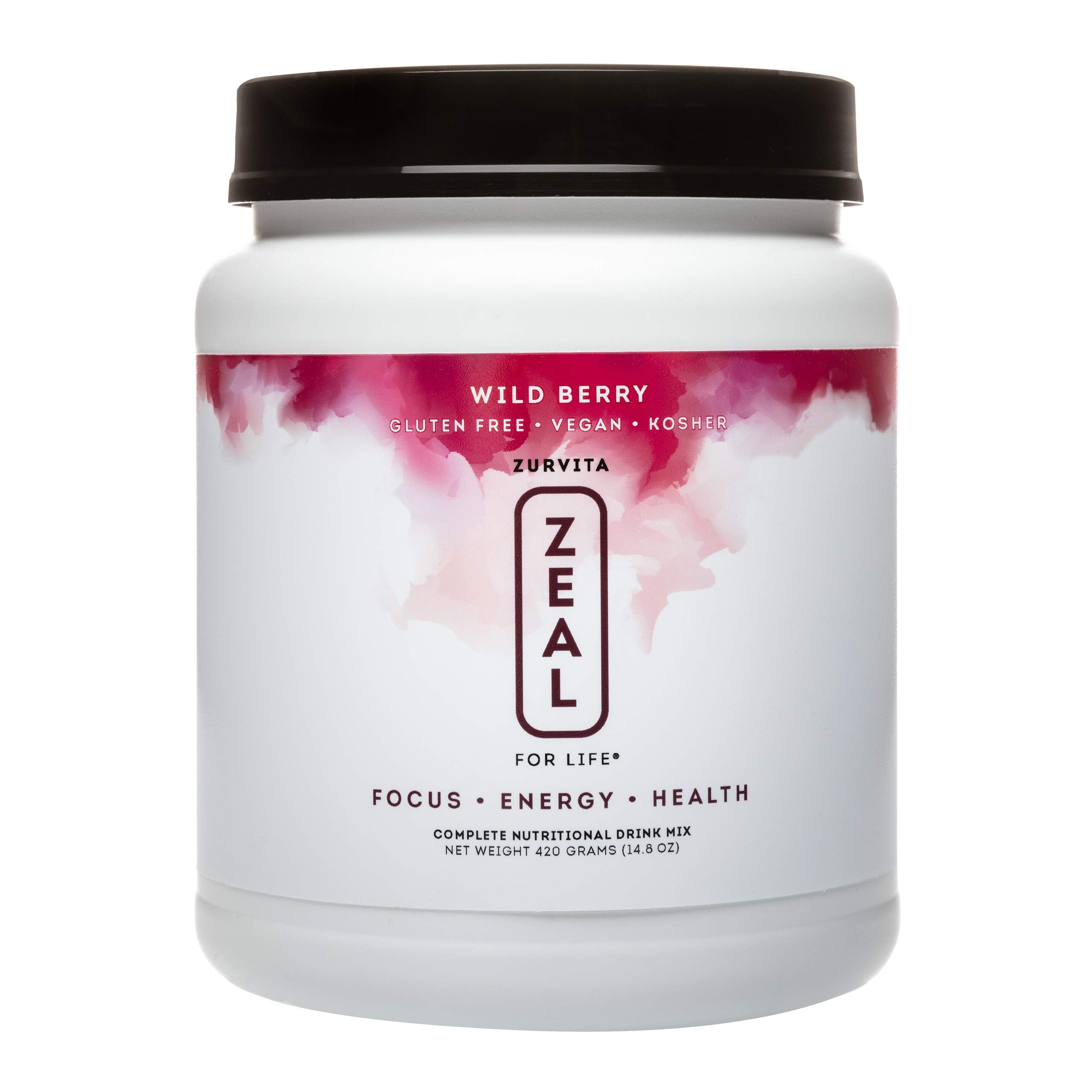 Zurvita Zeal for Life Wild Berry powder with alfalfa leaf accent suggesting circulation support.