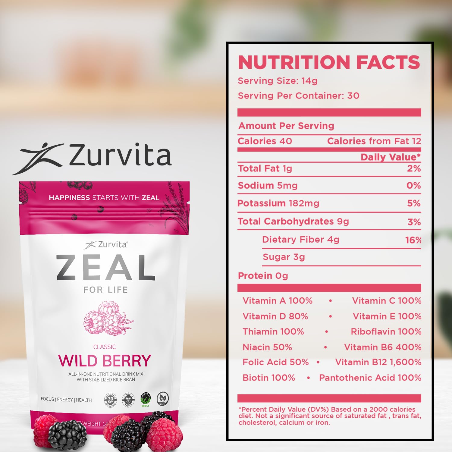 Zurvita Zeal for Life Wild Berry glass; refreshing energy for daily routines