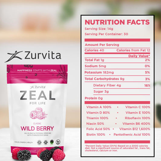 Zurvita Zeal for Life Wild Berry glass; refreshing energy for daily routines