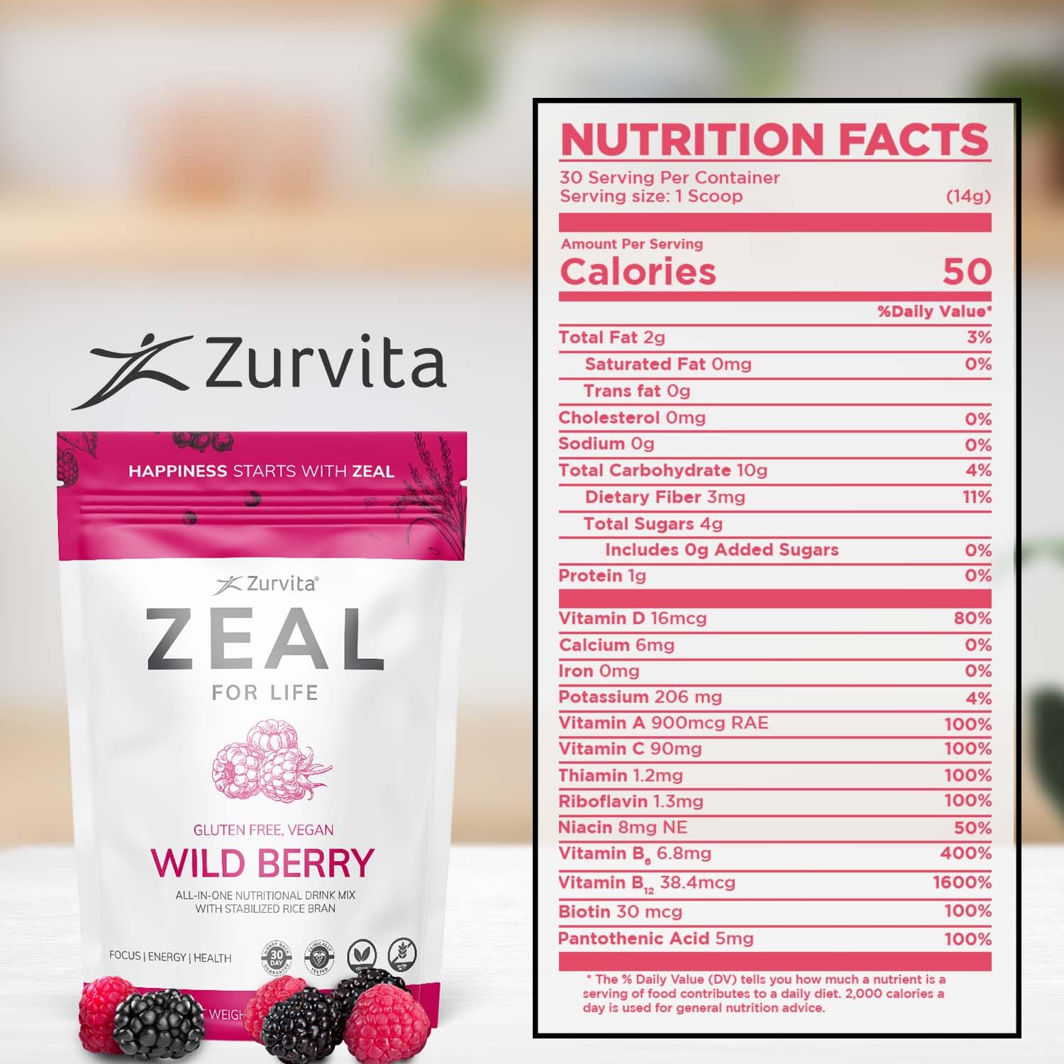 Zeal for Life Wild Berry shake poured into a glass, highlighting refreshing flavor.