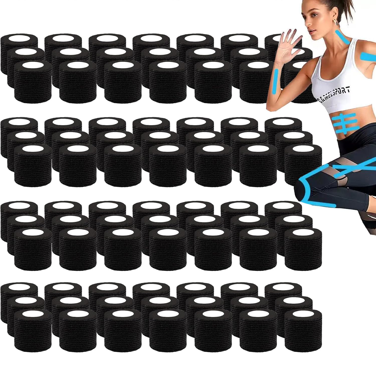 Zwealthygift 84-pack black self-adherent bandage wrap provides secure, slip-free support.