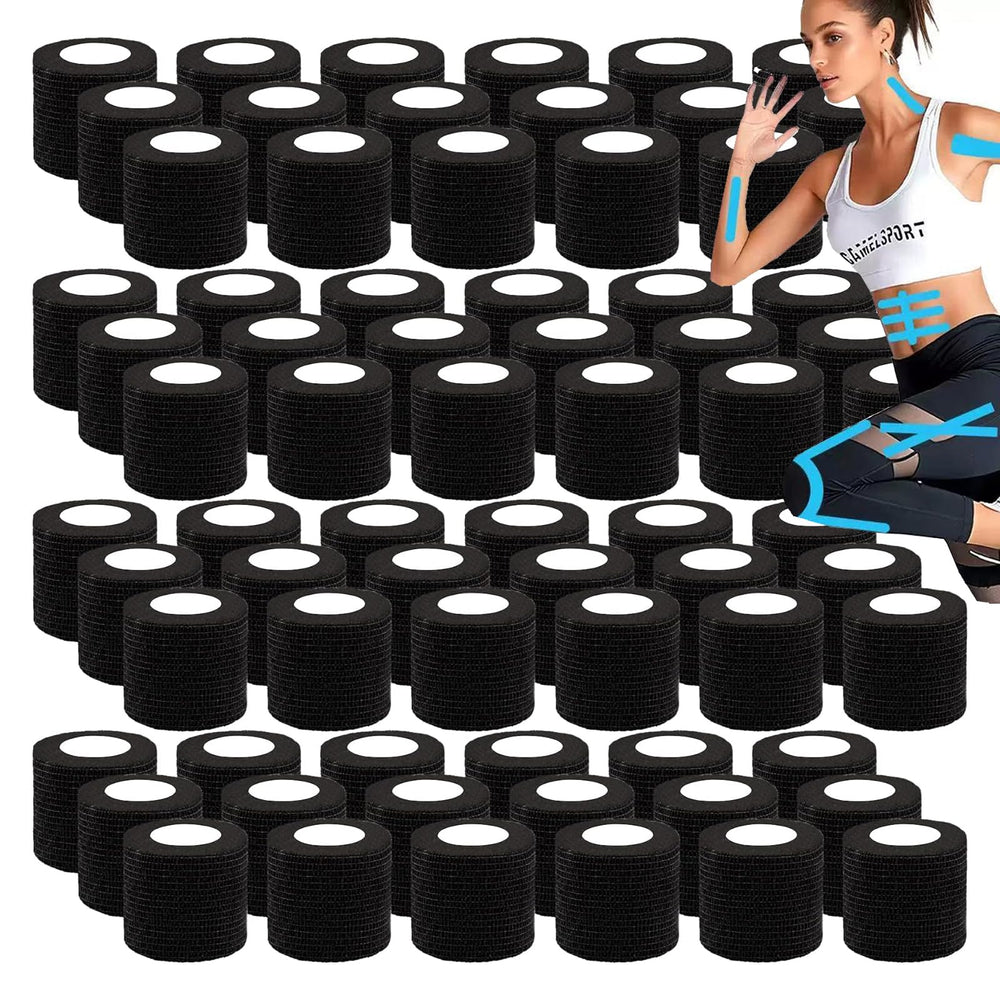 Zwealthygift self-adhesive bandage wrap 2in by 5yds on black roll, secure workout support.