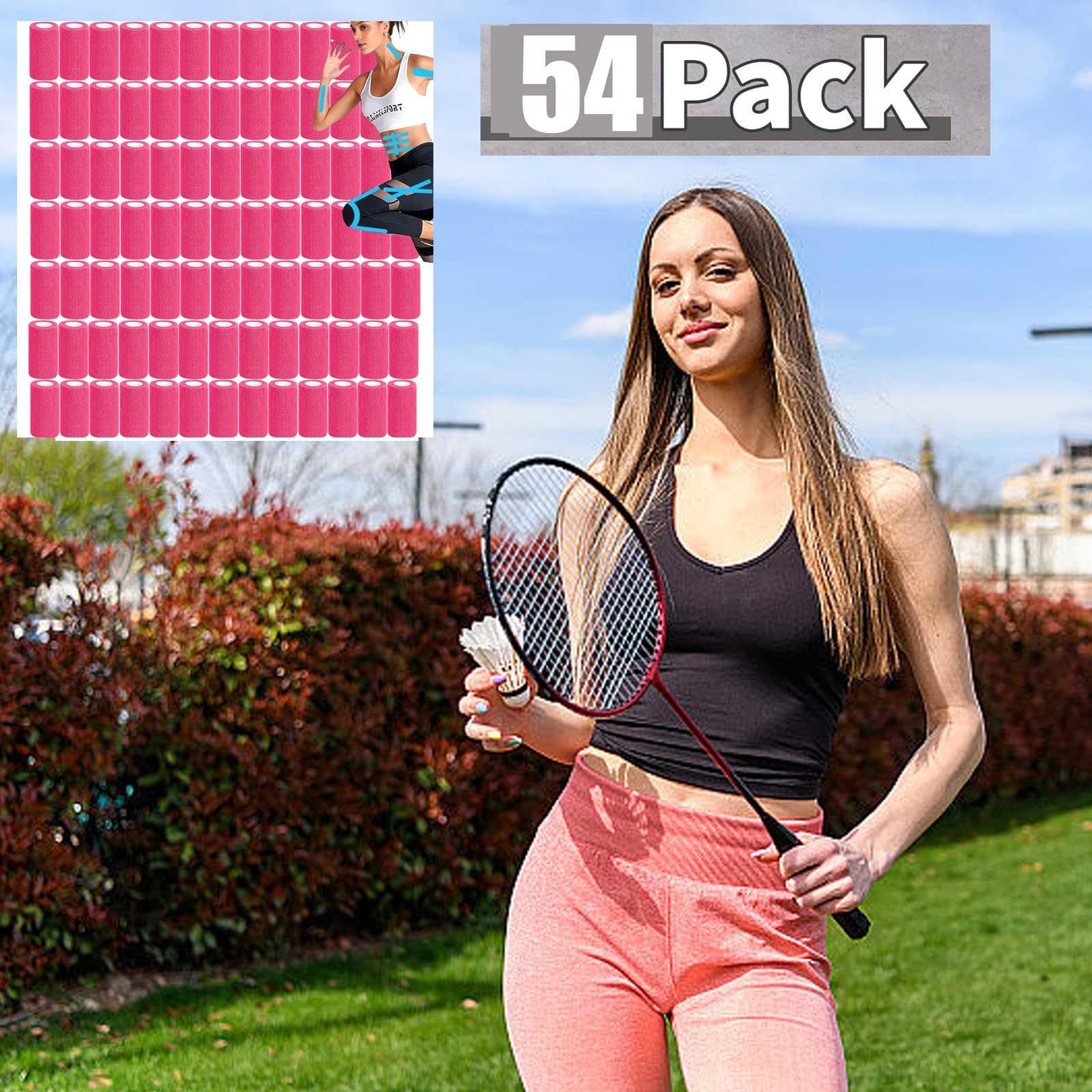 Zwealthygift pink breathable bandage wrap showing porous fabric for comfort.