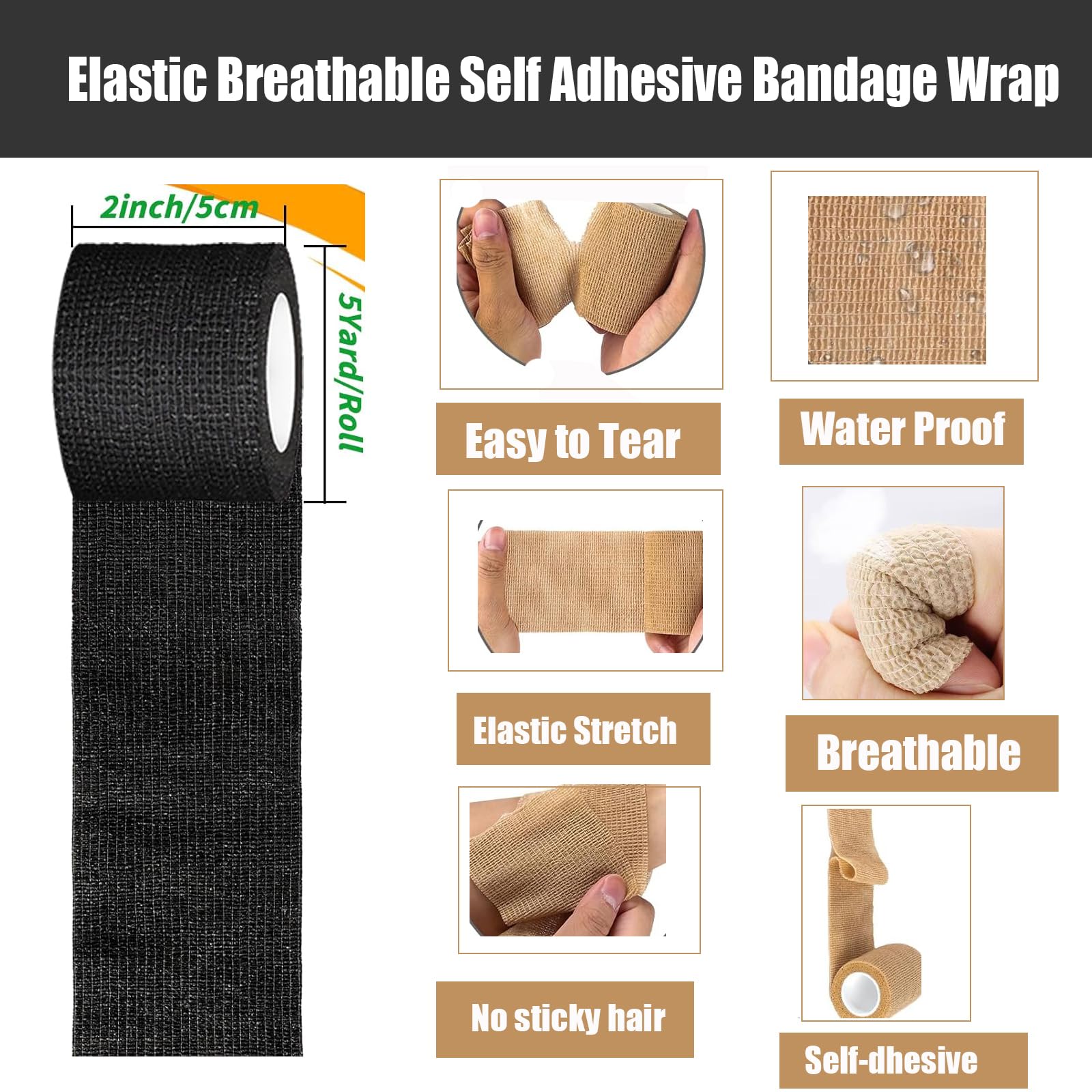 Zwealthygift self-adherent bandage tape sticks to itself, not to skin