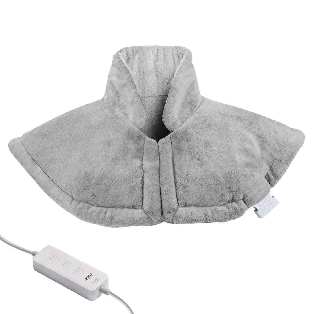 ZXU neck and shoulder heating pad wrap with magnetic snaps stays in place for hands-free comfort.