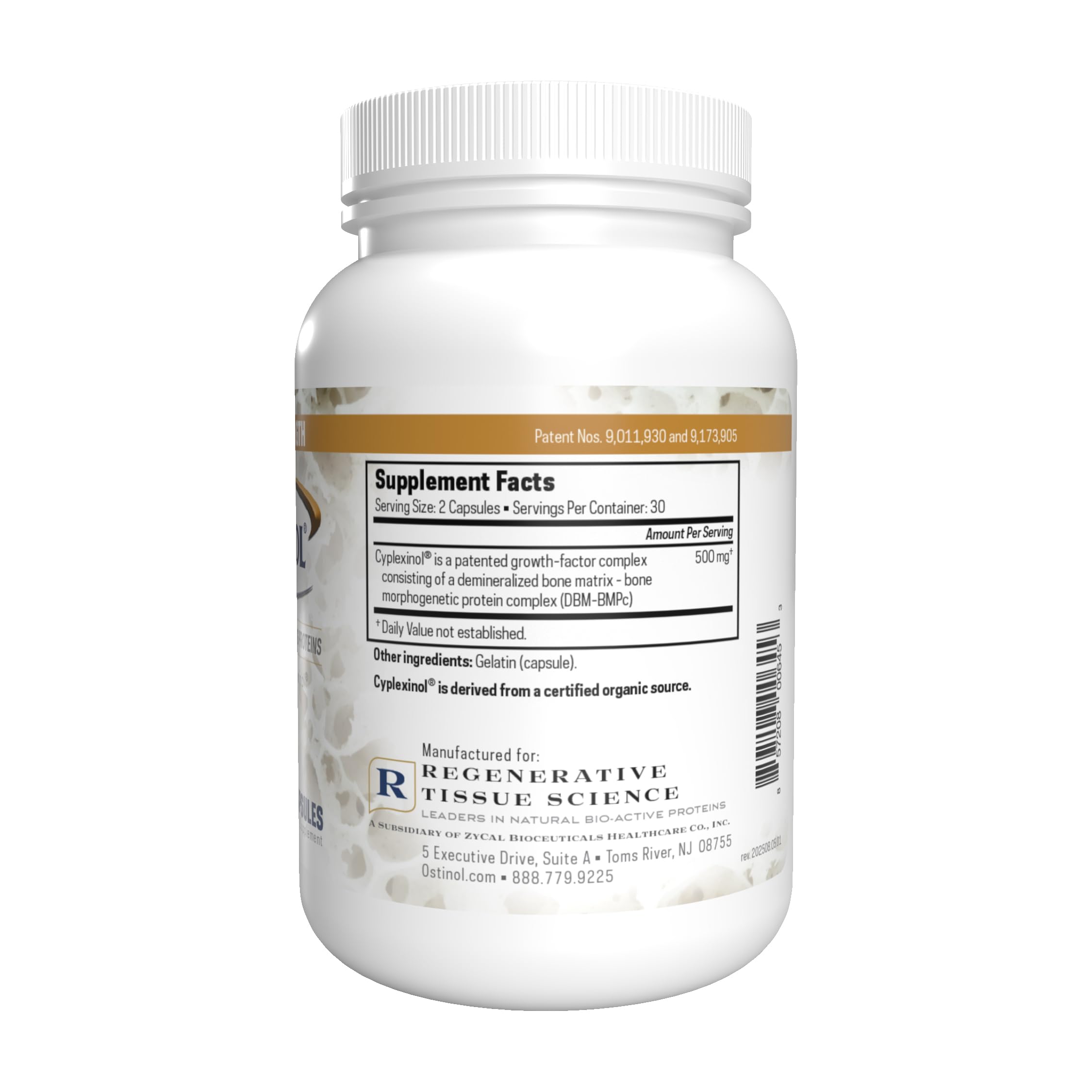 ZYCAL Ostinol capsules close-up of 500 mg strength.
