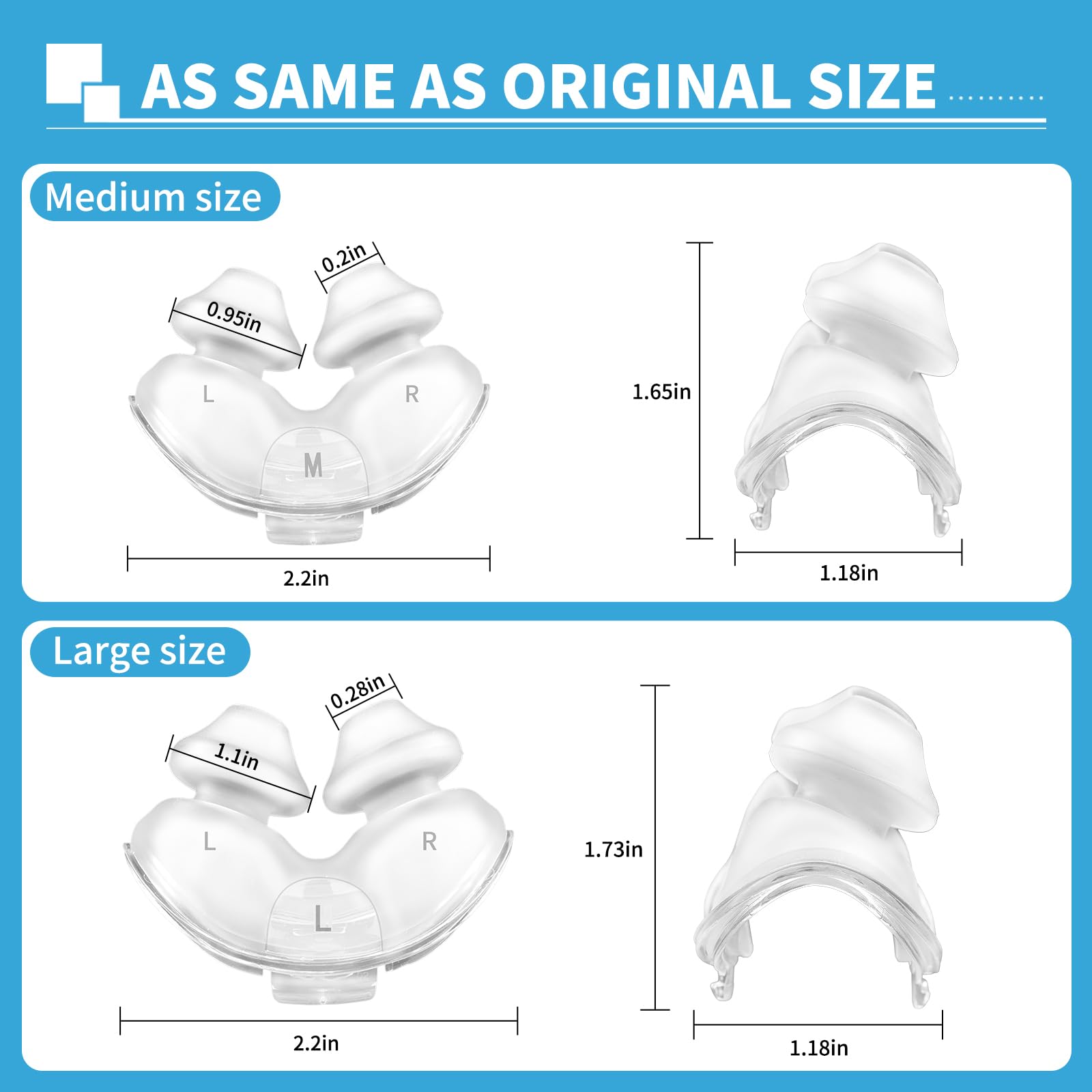 ZYG large size nasal pillow options displayed for different facial profiles.