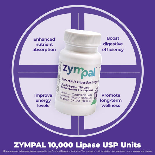 ZYMPAL enteric-coated microspheres close-up illustrating targeted enzyme delivery.