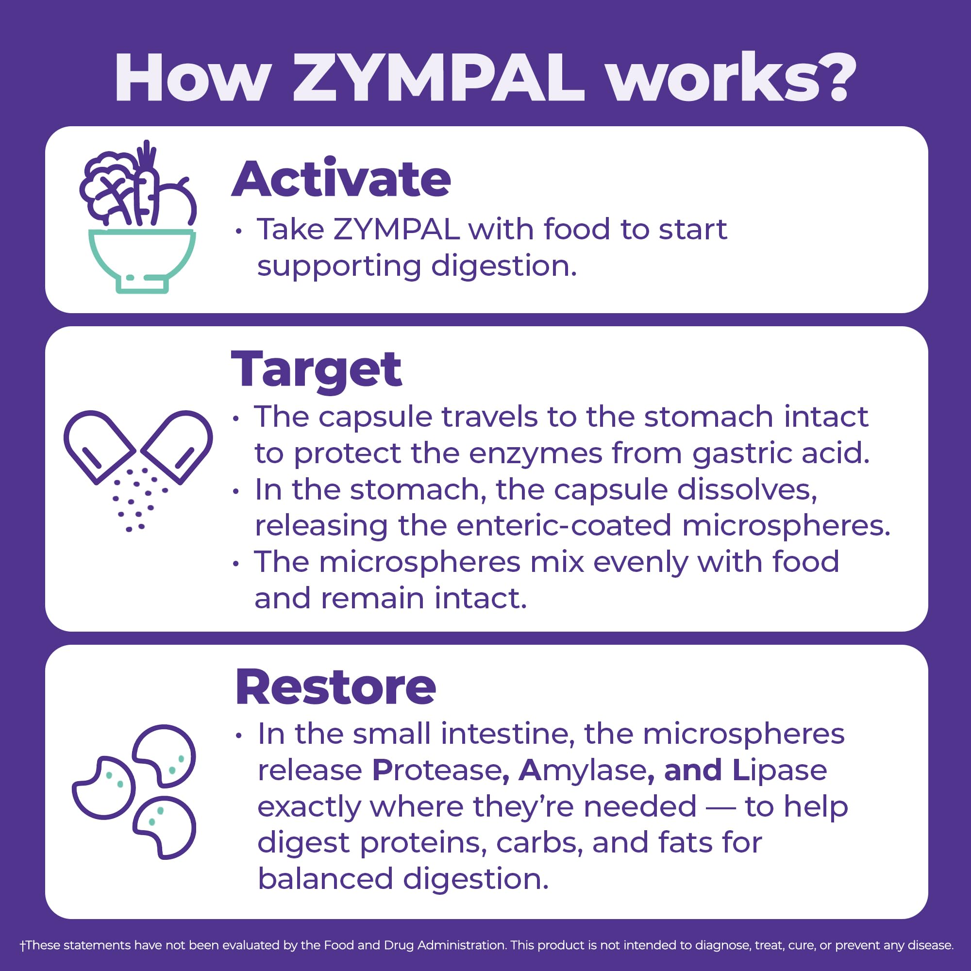 ZYMPAL ingredient panel highlighting amylase and protease for digestion support.