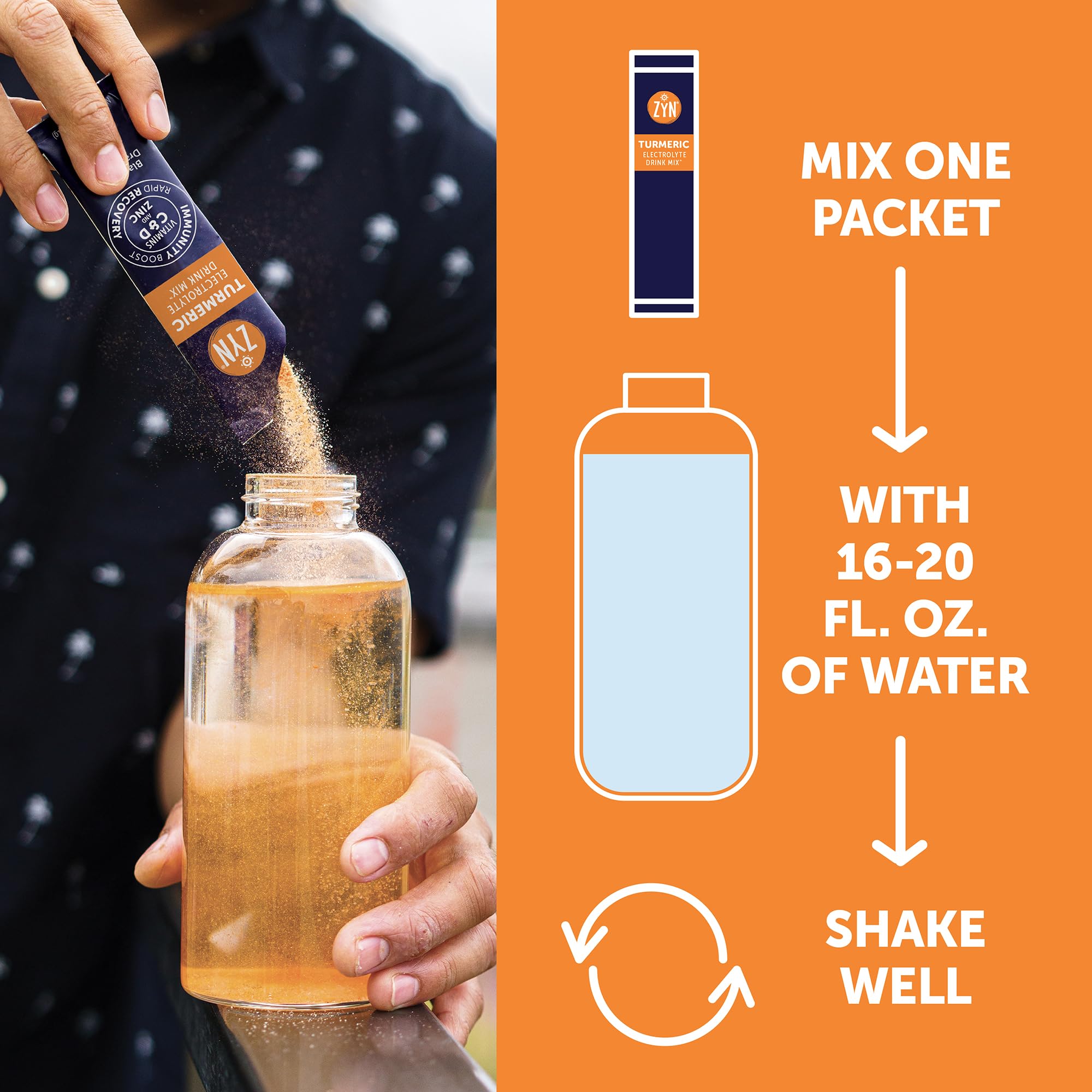 ZYN Electrolyte Drink Mix being stirred into water for quick hydration