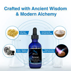 Zynergy Plus colloidal gold closeup highlighting nano-particle clarity potential