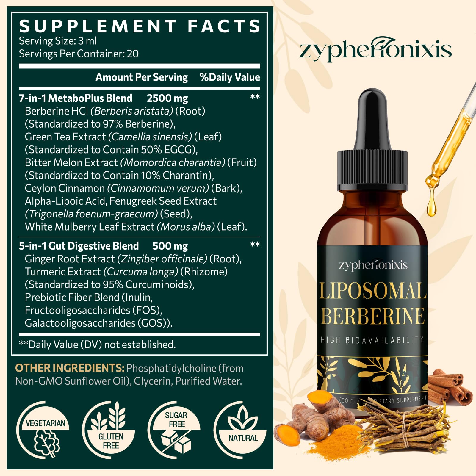 Zypherionixis berberine drops with dropper for precise administration