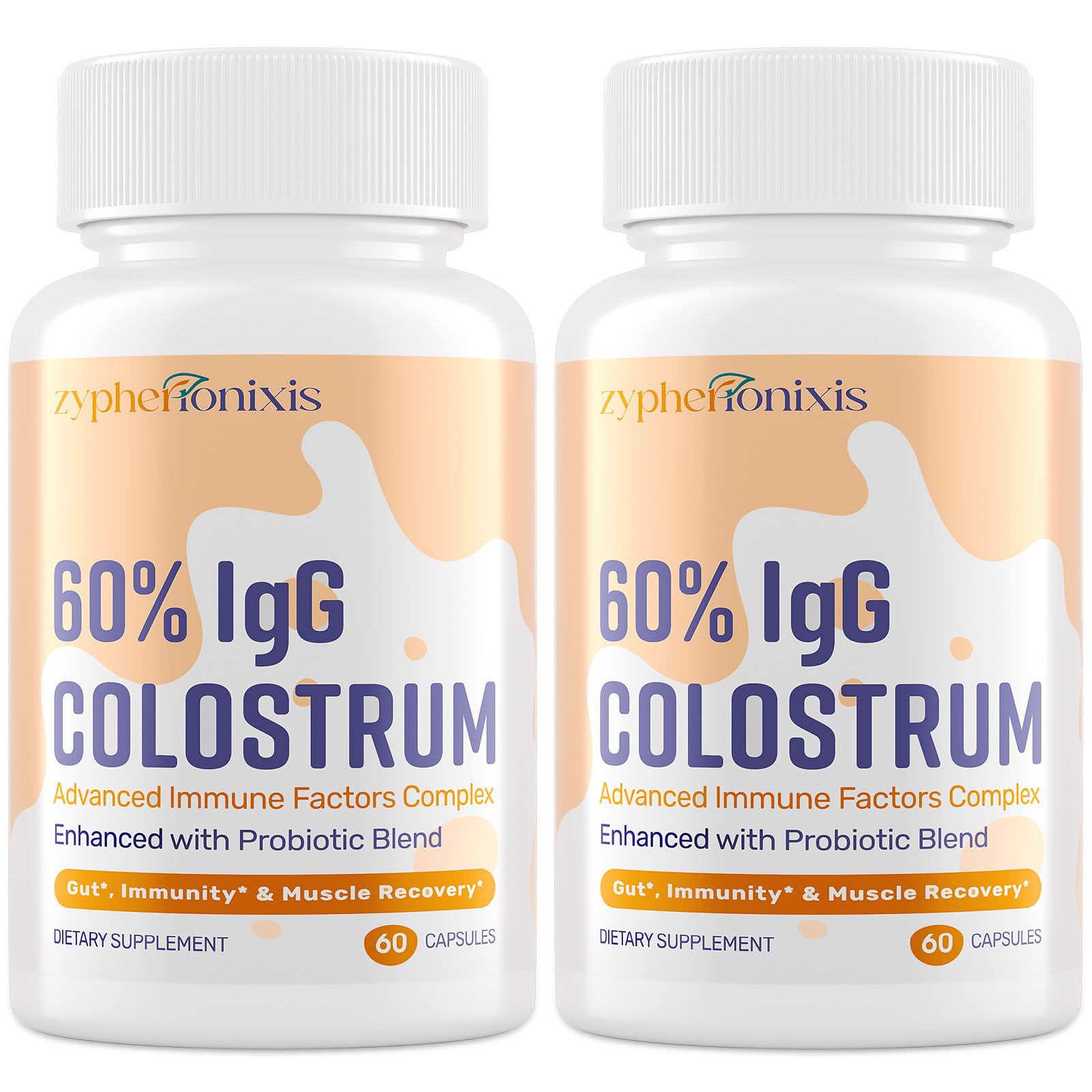 Zypherionixis bovine colostrum bottle showcases immune-support formulation for daily wellness