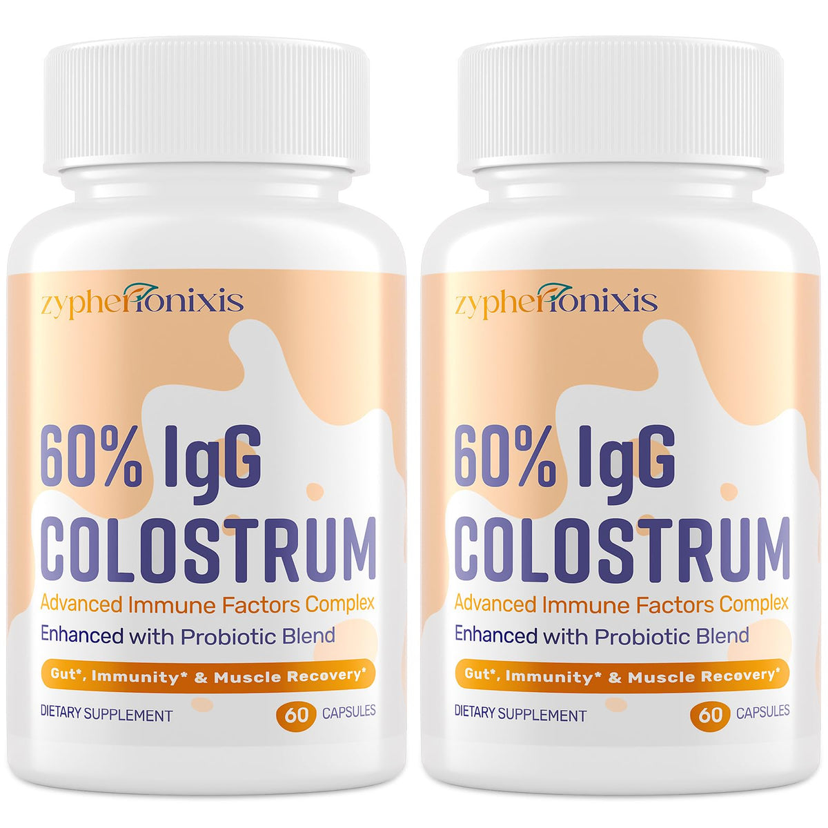 Zypherionixis bovine colostrum bottle showcases immune-support formulation for daily wellness