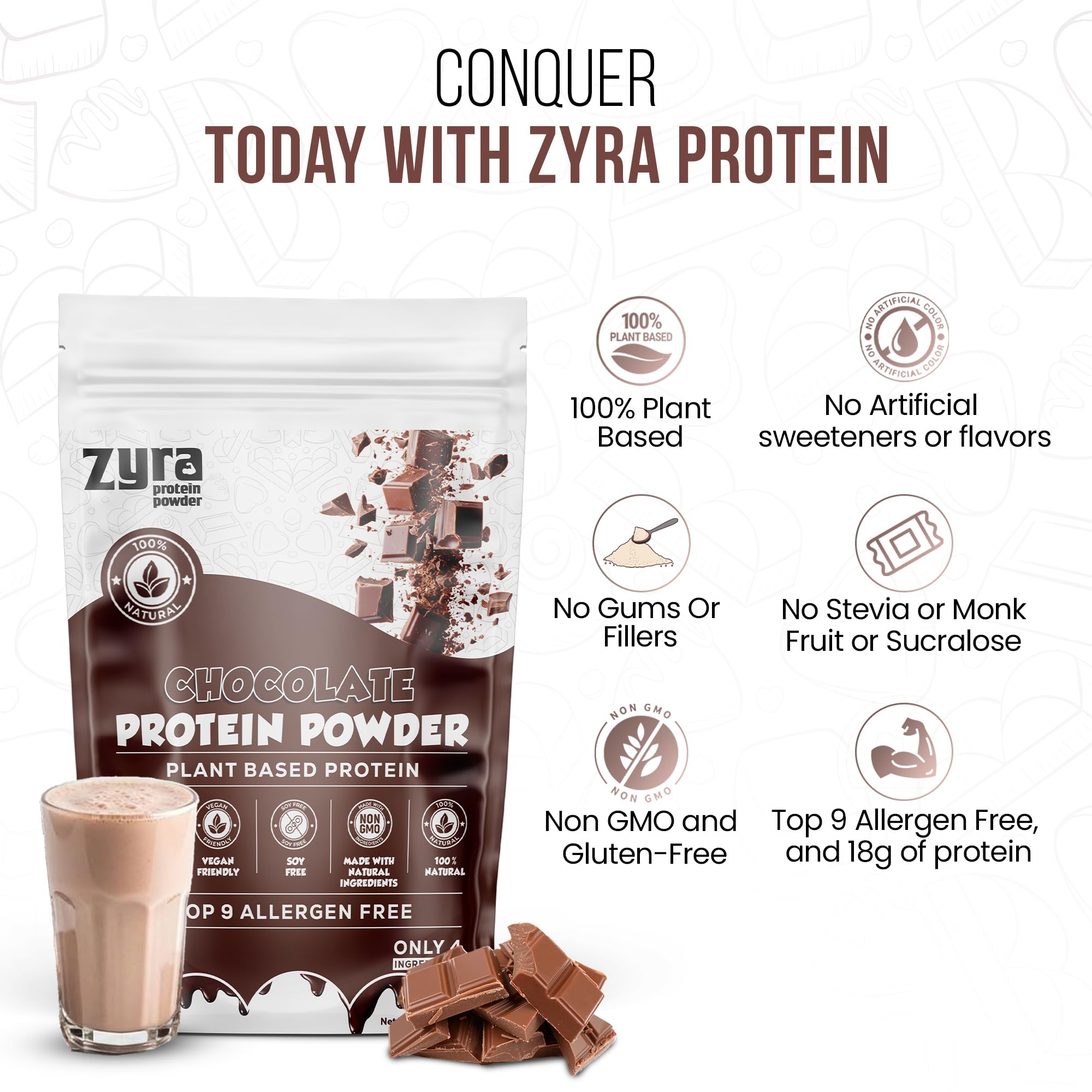 Zyra Pea Protein Powder Chocolate baking batter beside ingredients for protein-fortified treats