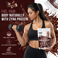Zyra Pea Protein Powder Chocolate shake glass ready for a smooth, dairy-free shake