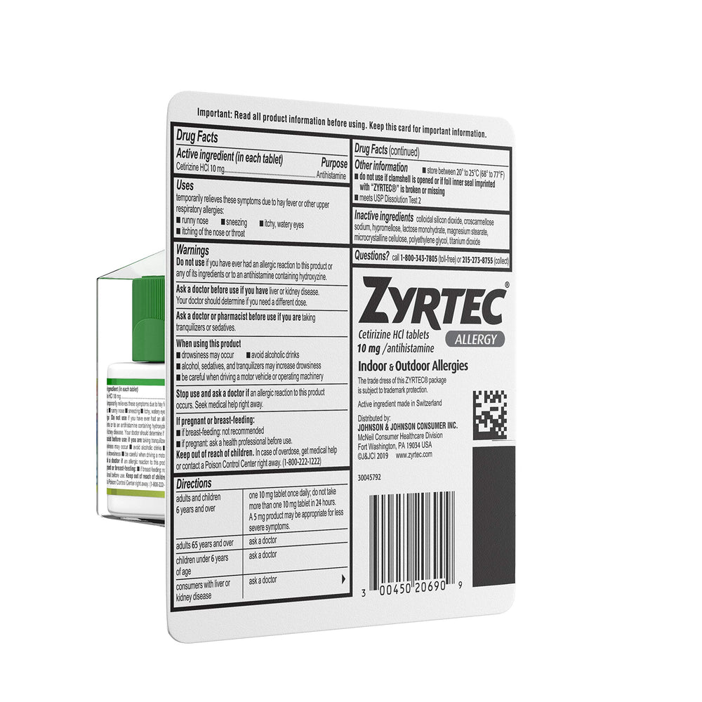 Zyrtec tablets on a clean surface suggesting safe daily use