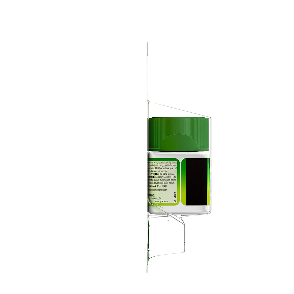 Close-up concept image of allergy relief with Zyrtec packaging