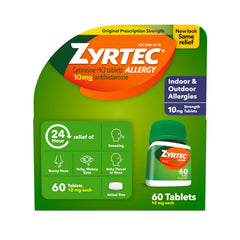 Zyrtec 24Hour bottle front showing all-day allergy relief.