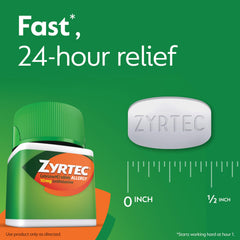 Zyrtec 24 Hour packaging display emphasizes brand identity and product lineup