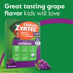 Zyrtec Children's grape chewables bottle front showing kid-friendly packaging.