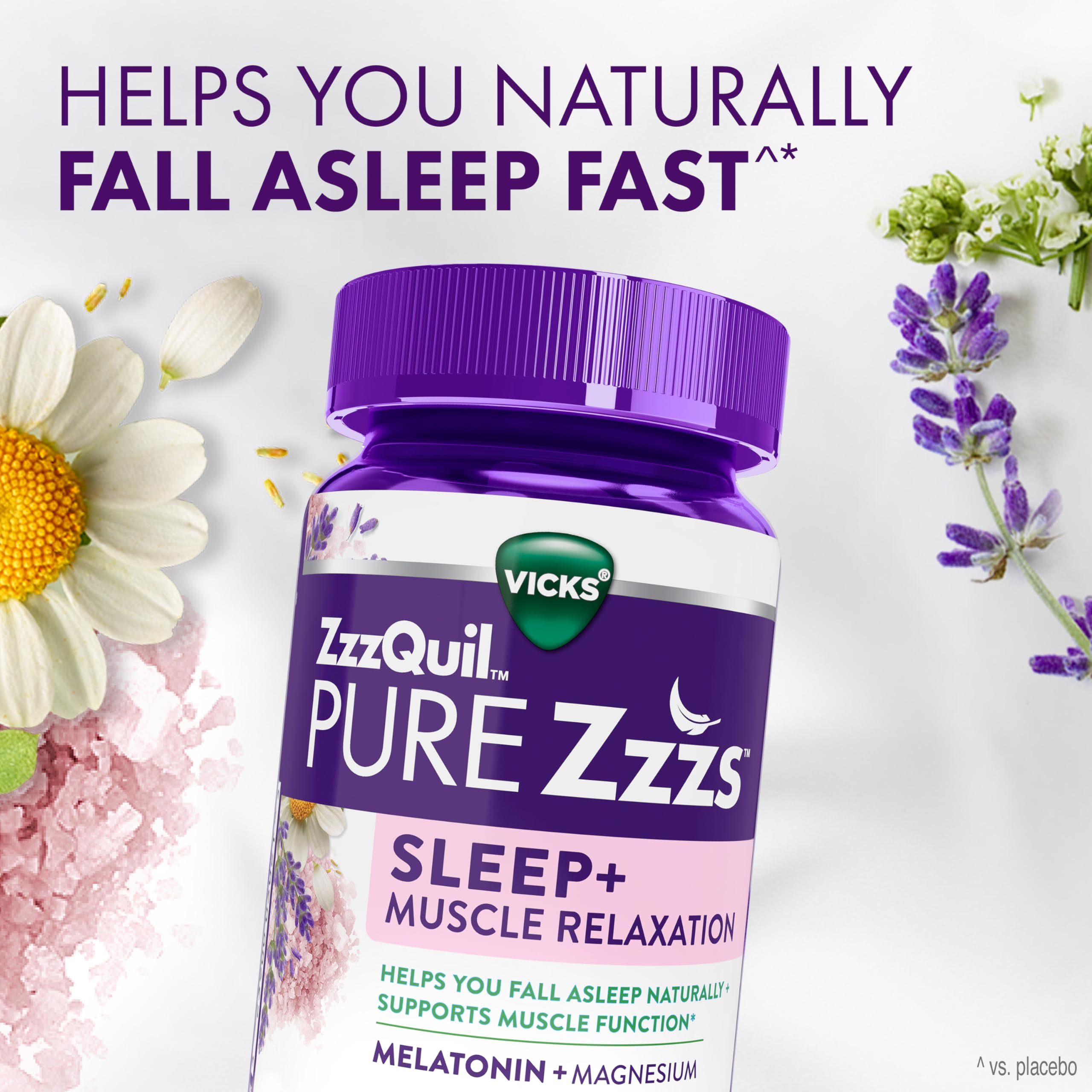 Closeup of ZzzQuil PURE Zzzs label highlighting melatonin content.