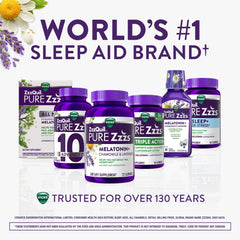 ZzzQuil Pure Zzzs pill close-up emphasizes drug-free, non-habit forming sleep aid